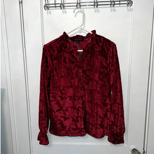 New Marc New York Andrew Marc red velvet floral long sleeve blouse size L